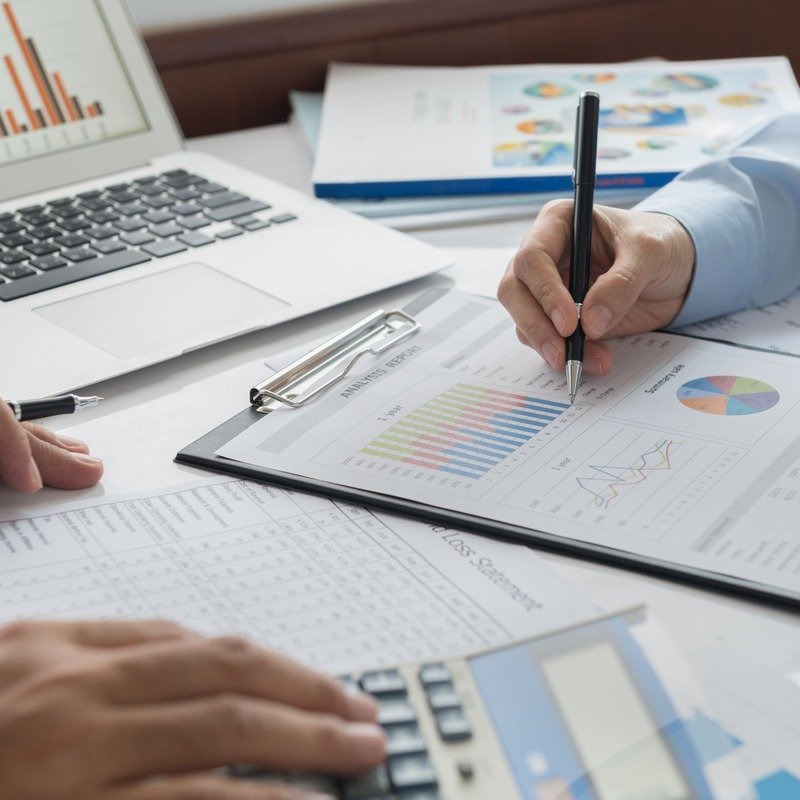 Business professional analyzing financial reports and accounting data