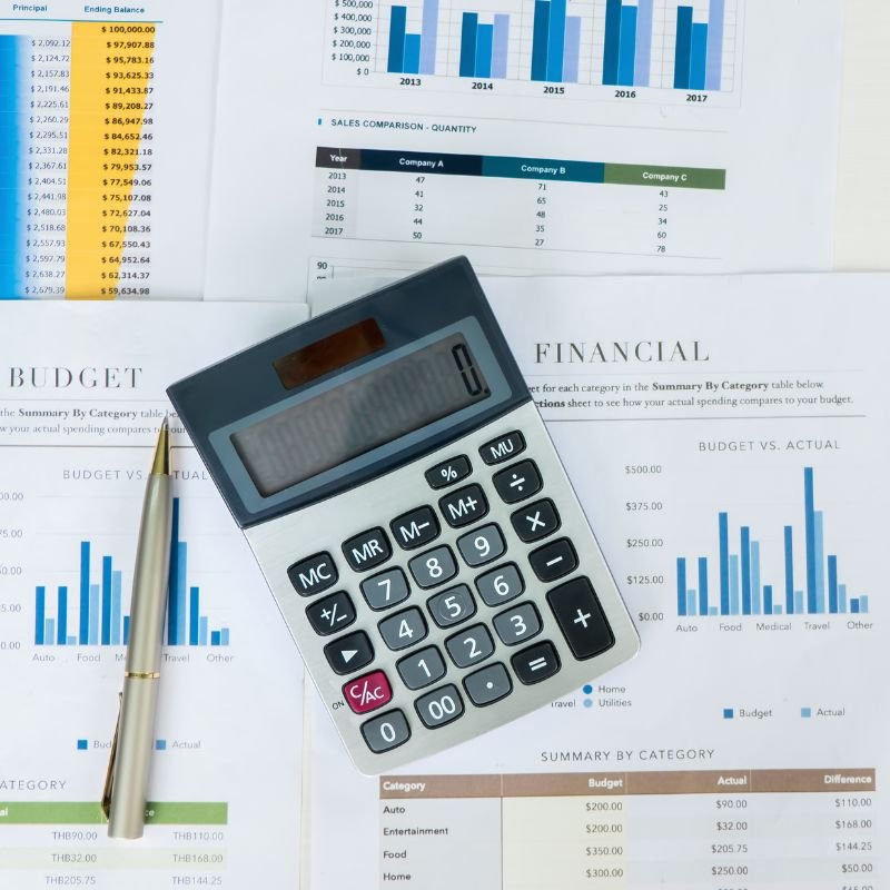Financial reports, budget charts, and accounting calculations for small businesses